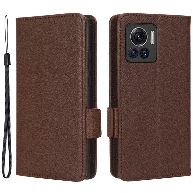 For Motorola Edge 30 Ultra 5G / Edge X / Moto X30 Pro 5G Litchi Texture Stand Case PU Leather Magnetic Clasp Phone Wallet Cover - Brown