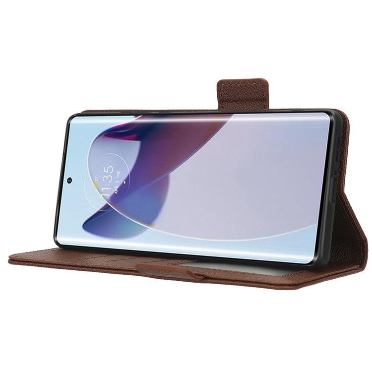 For Motorola Edge 30 Ultra 5G / Edge X / Moto X30 Pro 5G Litchi Texture Stand Case PU Leather Magnetic Clasp Phone Wallet Cover - Brown