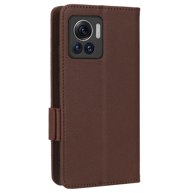 For Motorola Edge 30 Ultra 5G / Edge X / Moto X30 Pro 5G Litchi Texture Stand Case PU Leather Magnetic Clasp Phone Wallet Cover - Brown