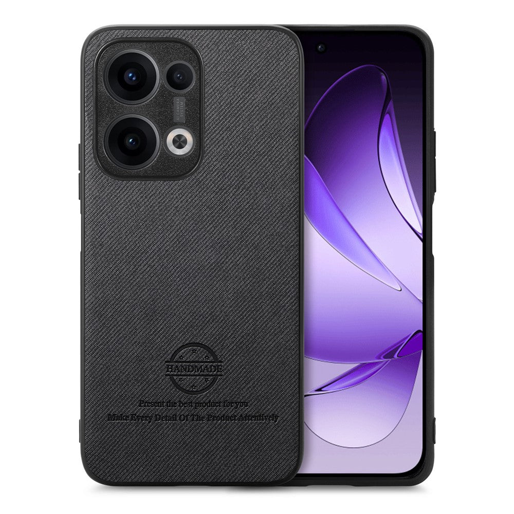 For Oppo Reno13 5G (Global) Leather Phone Back Cover with Cloth Texture - Black