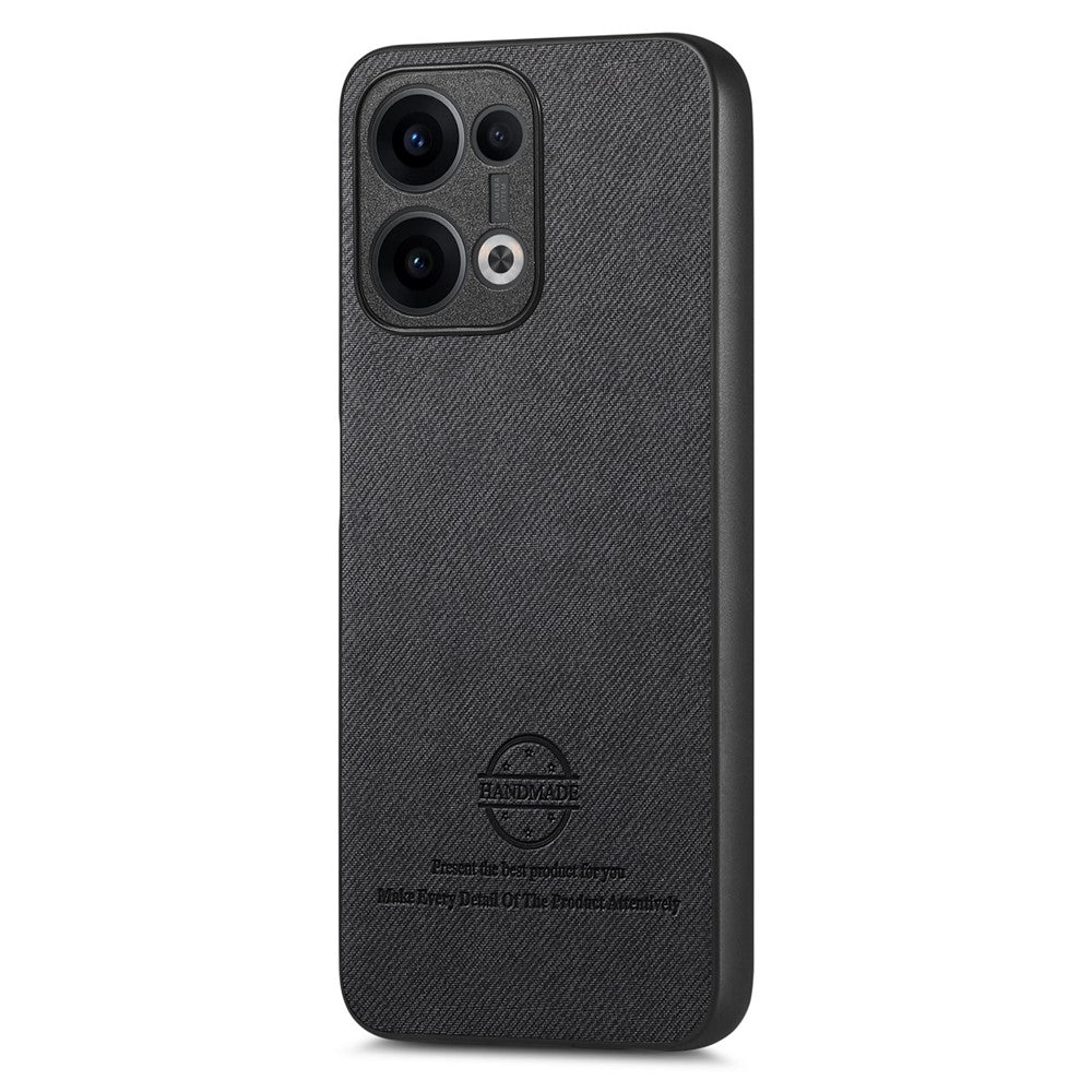 For Oppo Reno13 5G (Global) Leather Phone Back Cover with Cloth Texture - Black