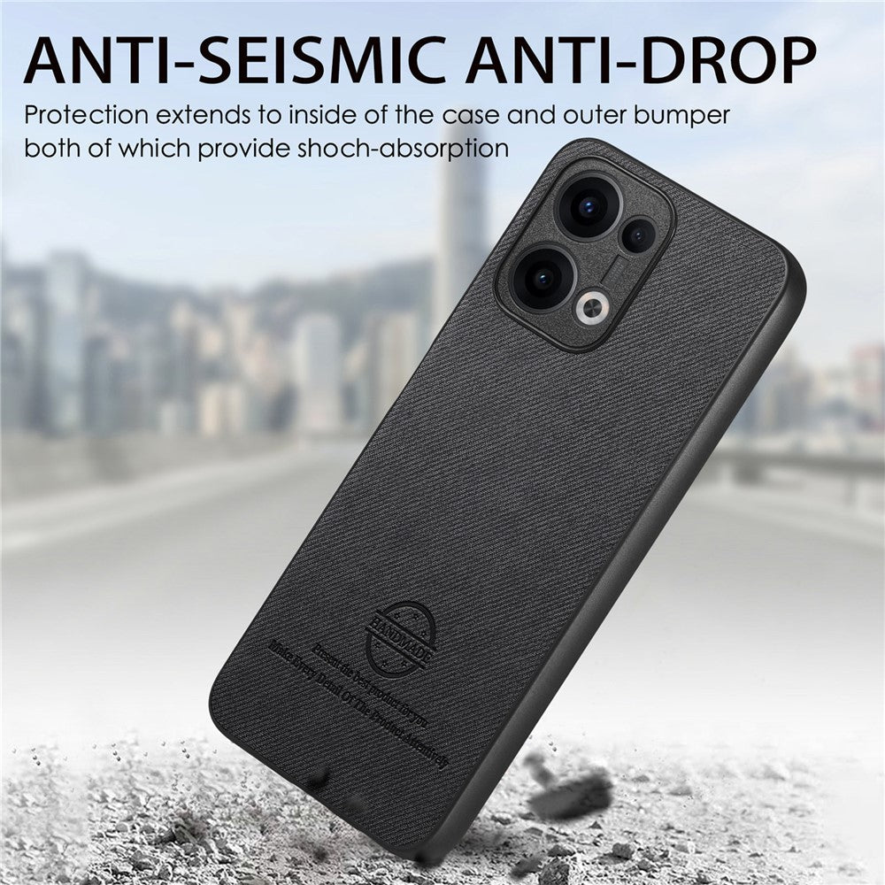 For Oppo Reno13 5G (Global) Leather Phone Back Cover with Cloth Texture - Black