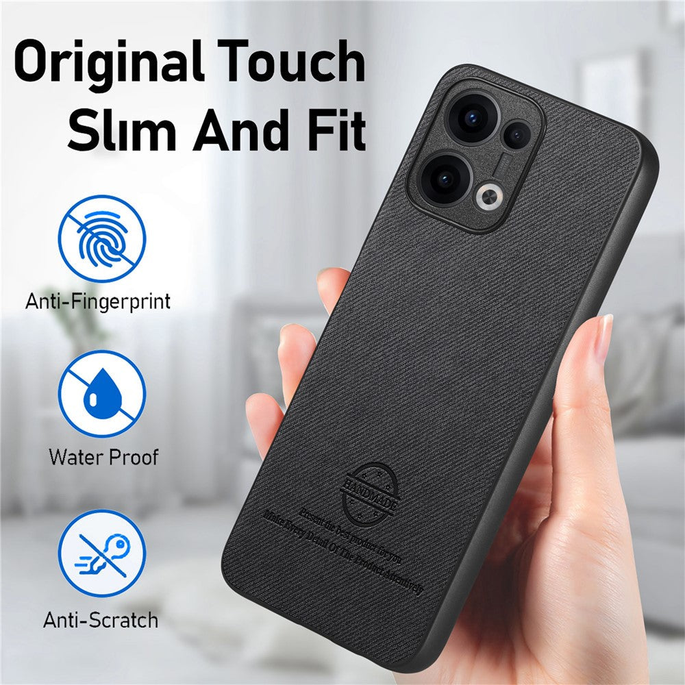 For Oppo Reno13 5G (Global) Leather Phone Back Cover with Cloth Texture - Black