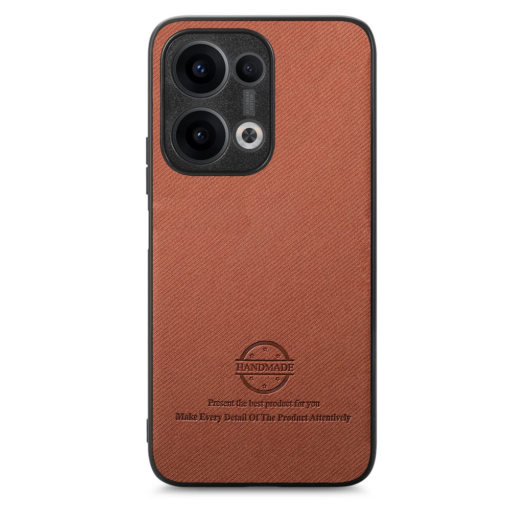 For Oppo Reno13 5G (Global) Leather Phone Back Cover with Cloth Texture - Brown
