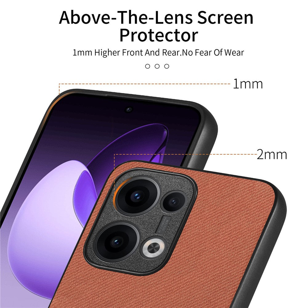 For Oppo Reno13 5G (Global) Leather Phone Back Cover with Cloth Texture - Brown