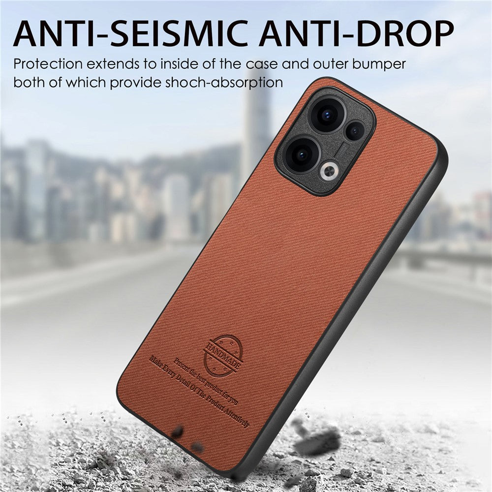 For Oppo Reno13 5G (Global) Leather Phone Back Cover with Cloth Texture - Brown