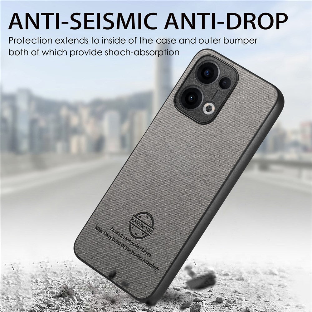 For Oppo Reno13 5G (Global) Leather Phone Back Cover with Cloth Texture - Grey