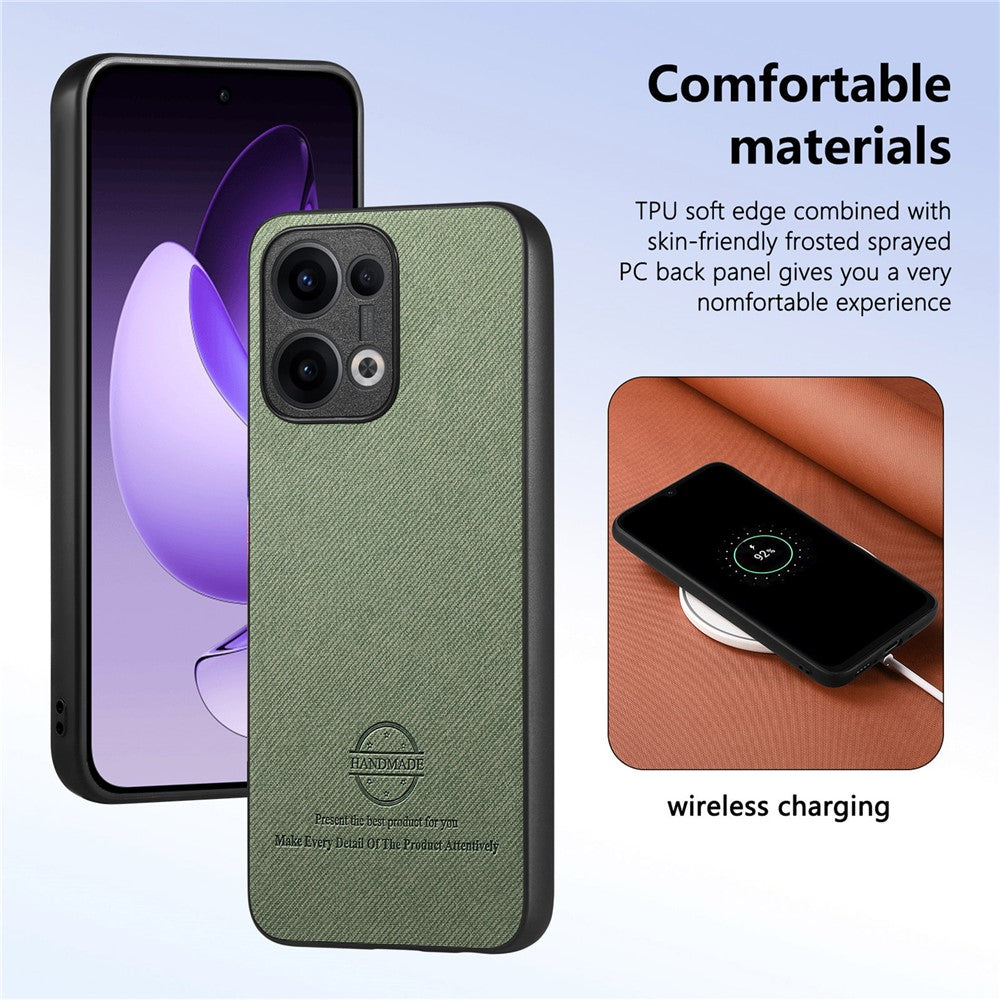 For Oppo Reno13 5G (Global) Leather Phone Back Cover with Cloth Texture - Green