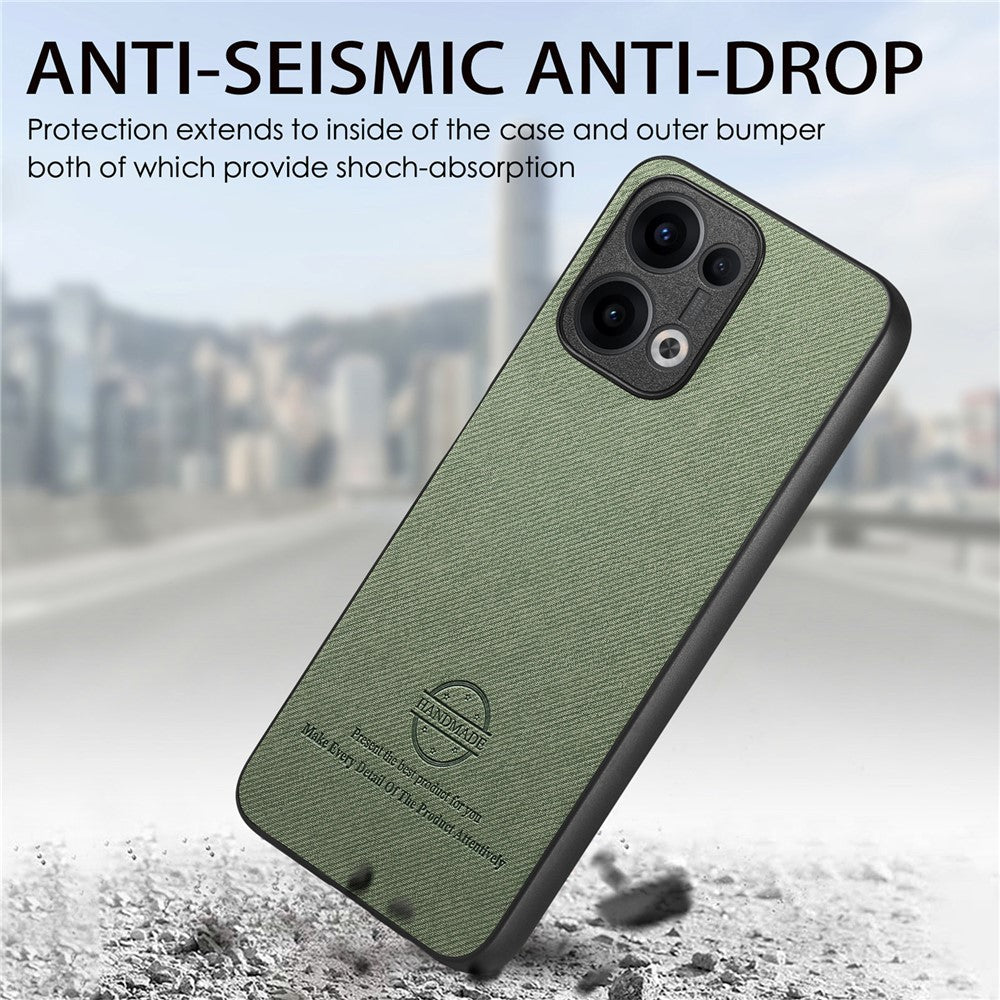 For Oppo Reno13 5G (Global) Leather Phone Back Cover with Cloth Texture - Green