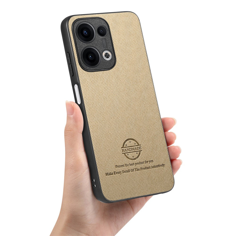 For Oppo Reno13 5G (Global) Leather Phone Back Cover with Cloth Texture - Khaki