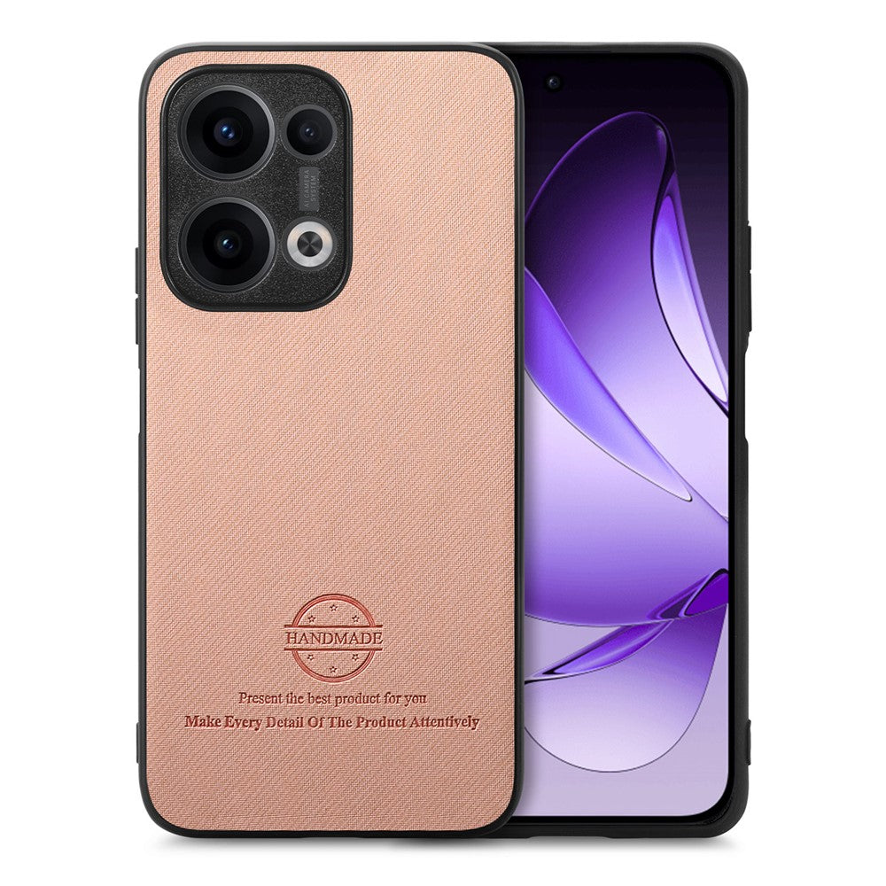 For Oppo Reno13 5G (Global) Leather Phone Back Cover with Cloth Texture - Pink