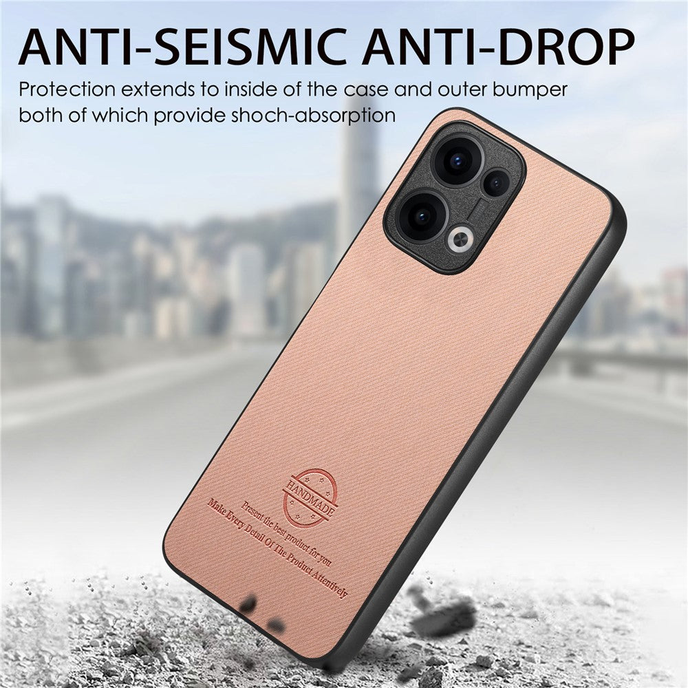 For Oppo Reno13 5G (Global) Leather Phone Back Cover with Cloth Texture - Pink
