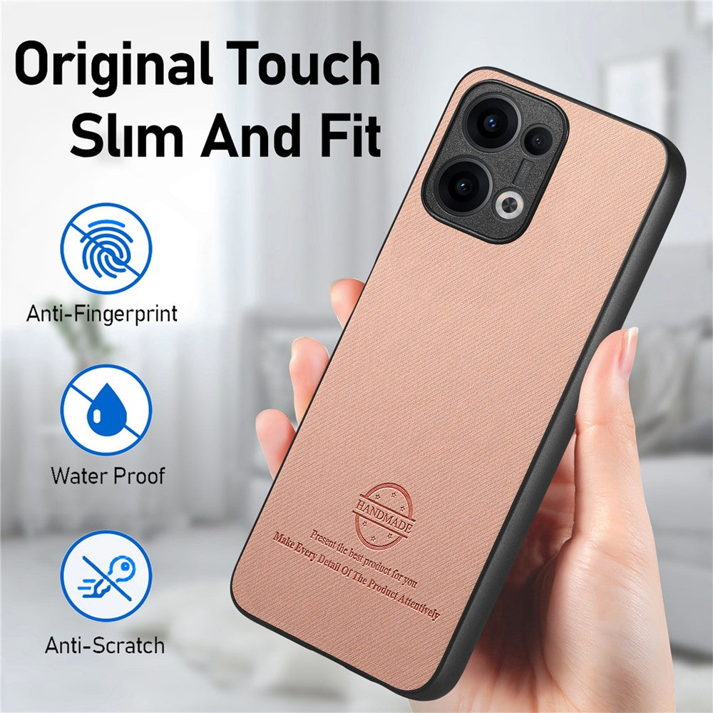For Oppo Reno13 5G (Global) Leather Phone Back Cover with Cloth Texture - Pink