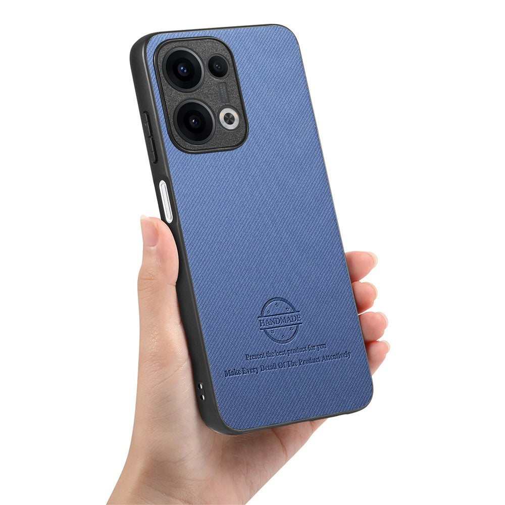 For Oppo Reno13 5G (Global) Leather Phone Back Cover with Cloth Texture - Blue
