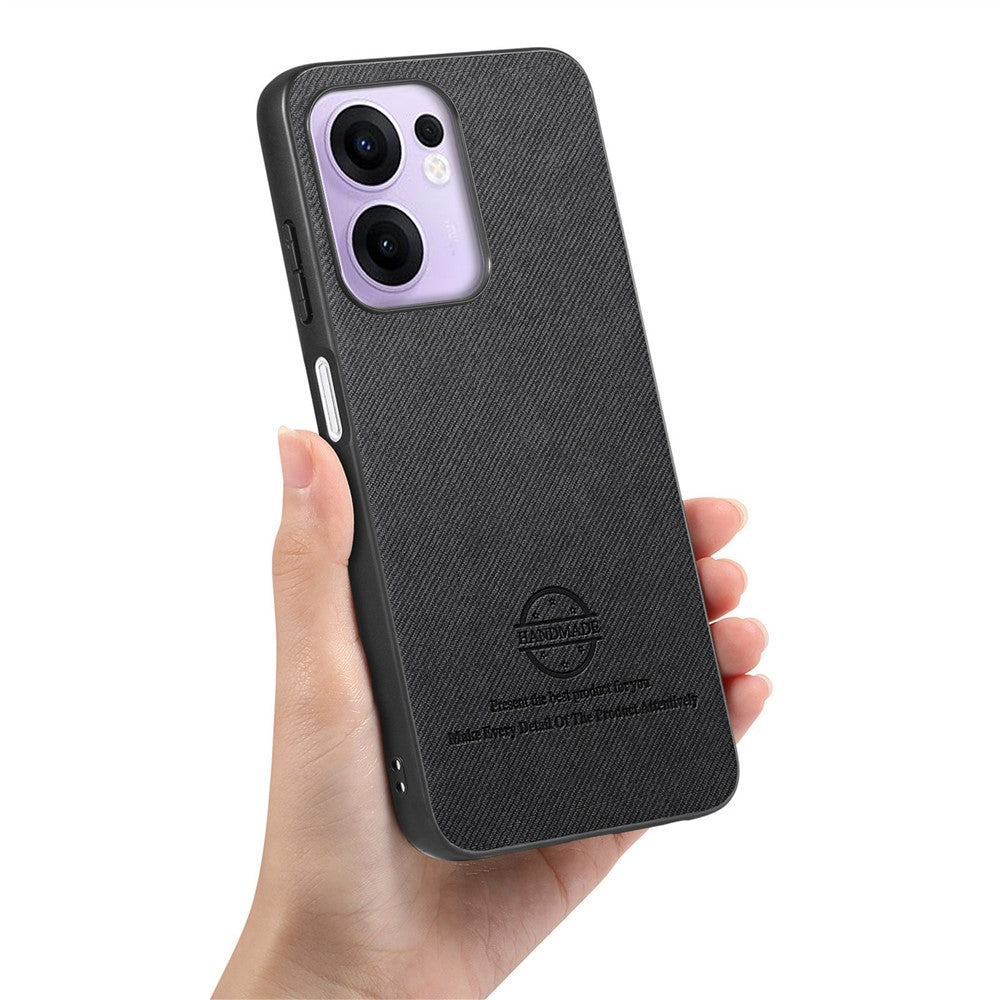 For Oppo Reno13 F 4G / Oppo Reno13 F 5G Leather Phone  Back Cover with Cloth Texture - Black