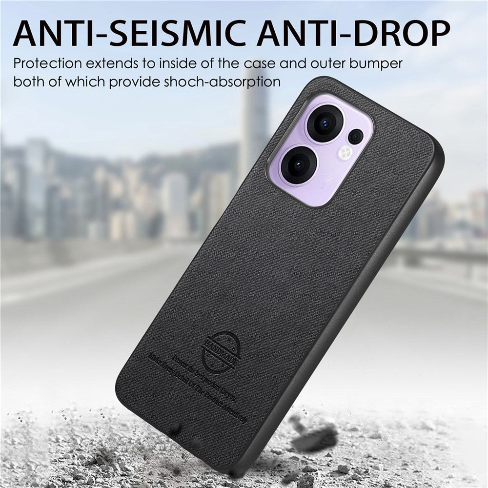 For Oppo Reno13 F 4G / Oppo Reno13 F 5G Leather Phone  Back Cover with Cloth Texture - Black