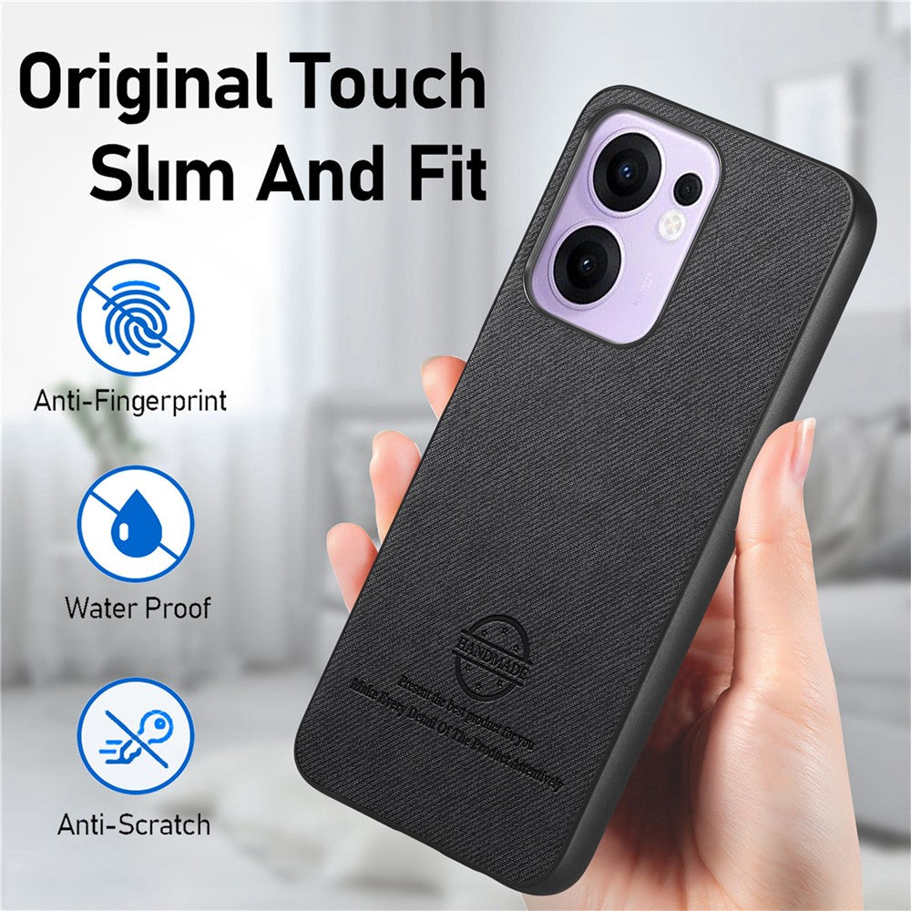 For Oppo Reno13 F 4G / Oppo Reno13 F 5G Leather Phone  Back Cover with Cloth Texture - Black