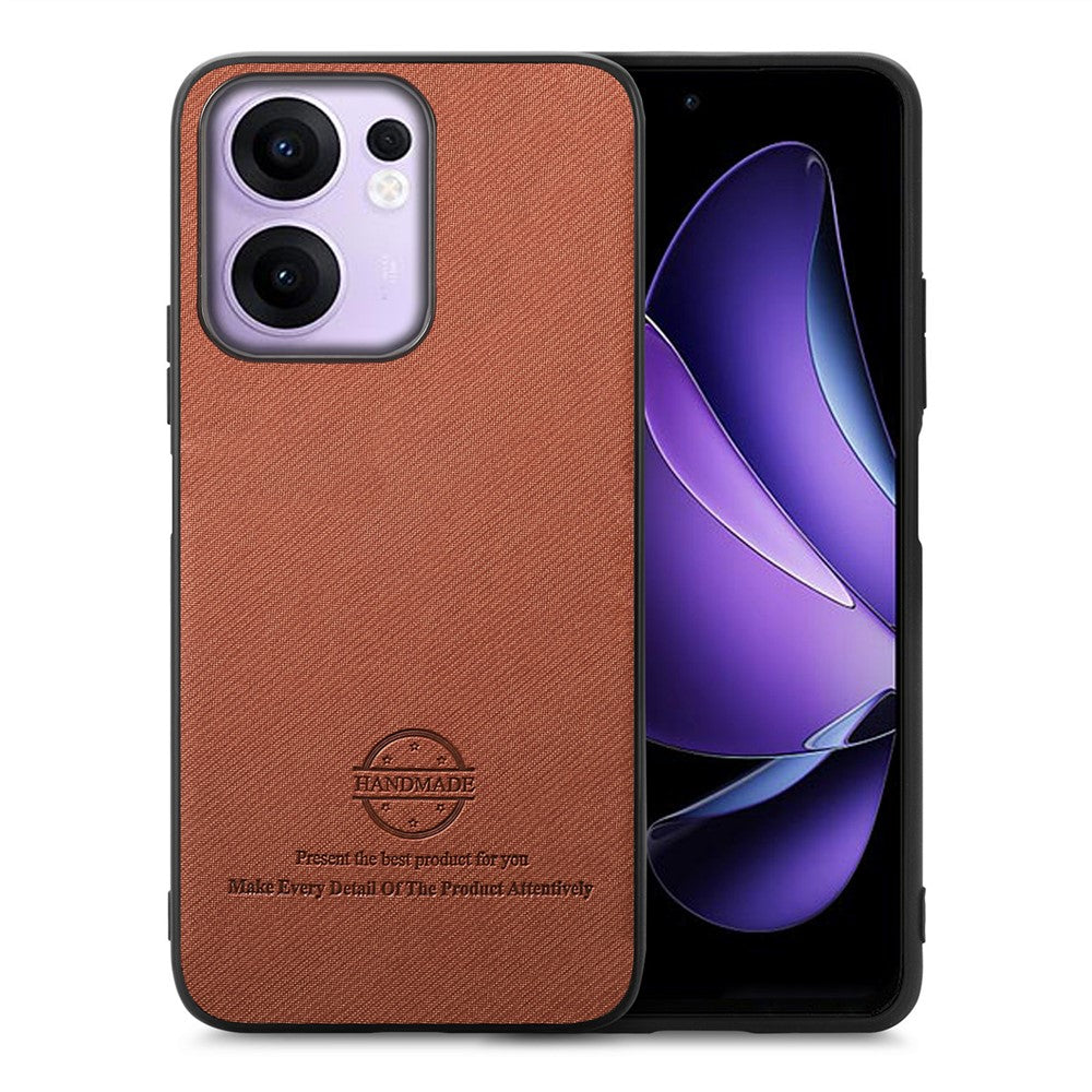 For Oppo Reno13 F 4G / Oppo Reno13 F 5G Leather Phone  Back Cover with Cloth Texture - Brown