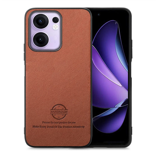 For Oppo Reno13 F 4G / Oppo Reno13 F 5G Leather Phone  Back Cover with Cloth Texture - Brown