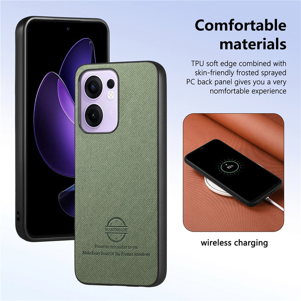 For Oppo Reno13 F 4G / Oppo Reno13 F 5G Leather Phone  Back Cover with Cloth Texture - Green
