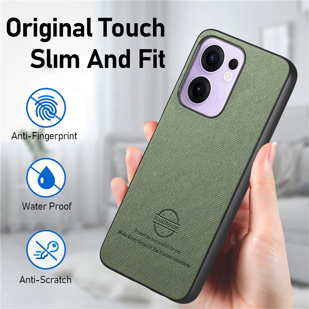 For Oppo Reno13 F 4G / Oppo Reno13 F 5G Leather Phone  Back Cover with Cloth Texture - Green