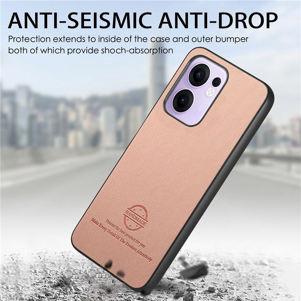 For Oppo Reno13 F 4G / Oppo Reno13 F 5G Leather Phone  Back Cover with Cloth Texture - Pink