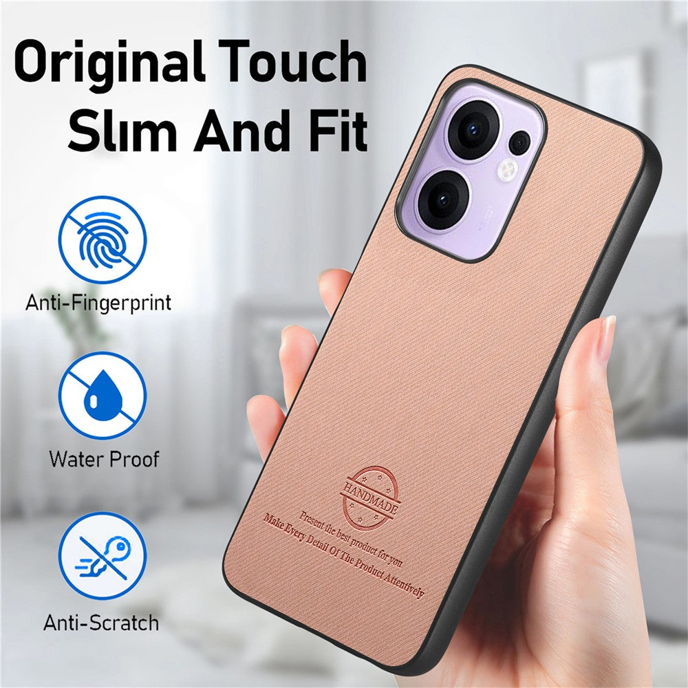 For Oppo Reno13 F 4G / Oppo Reno13 F 5G Leather Phone  Back Cover with Cloth Texture - Pink