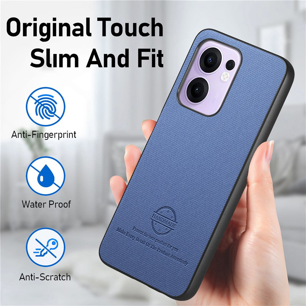 For Oppo Reno13 F 4G / Oppo Reno13 F 5G Leather Phone  Back Cover with Cloth Texture - Blue