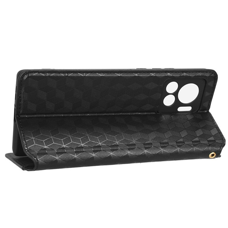 For Motorola Edge 30 Ultra 5G / Edge X / Moto X30 Pro 5G Rhombus Pattern Imprinted Leather Wallet Stand Cover Magnetic Closure Phone Case - Black