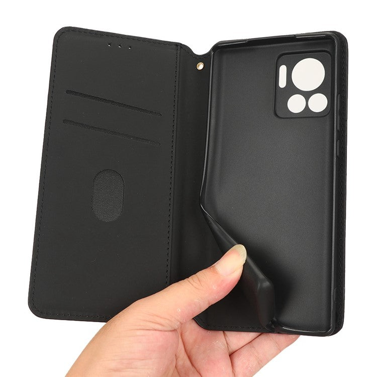 For Motorola Edge 30 Ultra 5G / Edge X / Moto X30 Pro 5G Rhombus Pattern Imprinted Leather Wallet Stand Cover Magnetic Closure Phone Case - Black