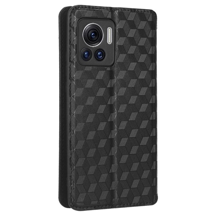 For Motorola Edge 30 Ultra 5G / Edge X / Moto X30 Pro 5G Rhombus Pattern Imprinted Leather Wallet Stand Cover Magnetic Closure Phone Case - Black
