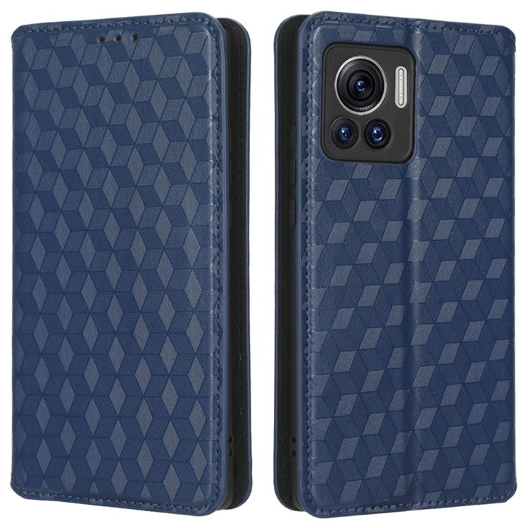 For Motorola Edge 30 Ultra 5G / Edge X / Moto X30 Pro 5G Rhombus Pattern Imprinted Leather Wallet Stand Cover Magnetic Closure Phone Case - Blue