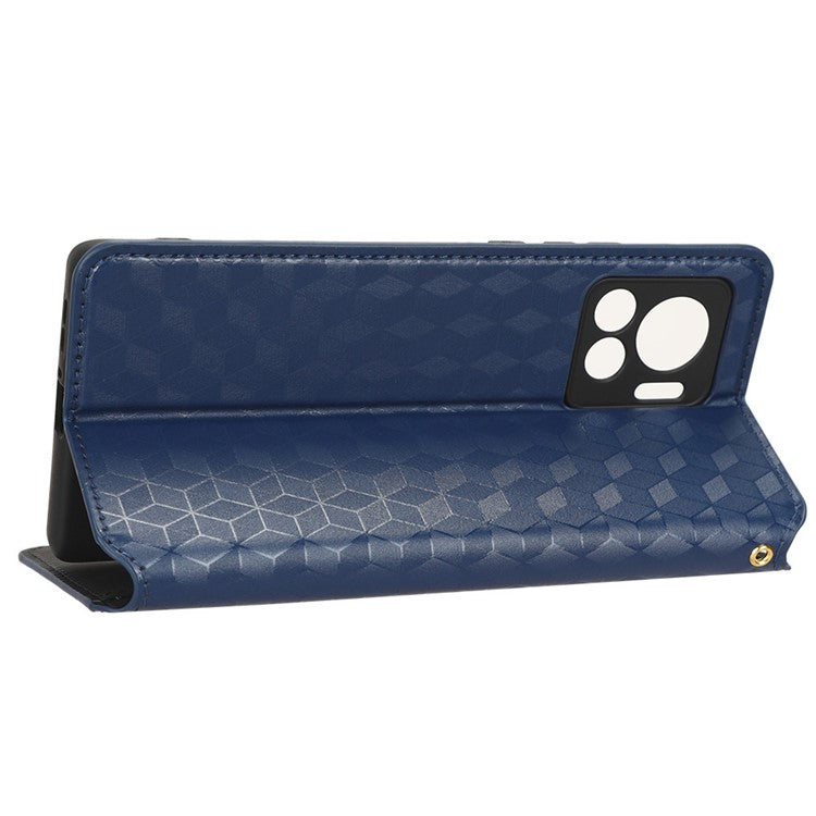 For Motorola Edge 30 Ultra 5G / Edge X / Moto X30 Pro 5G Rhombus Pattern Imprinted Leather Wallet Stand Cover Magnetic Closure Phone Case - Blue