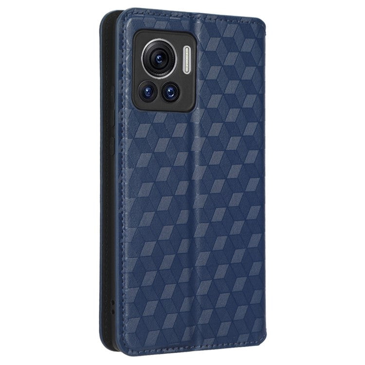 For Motorola Edge 30 Ultra 5G / Edge X / Moto X30 Pro 5G Rhombus Pattern Imprinted Leather Wallet Stand Cover Magnetic Closure Phone Case - Blue