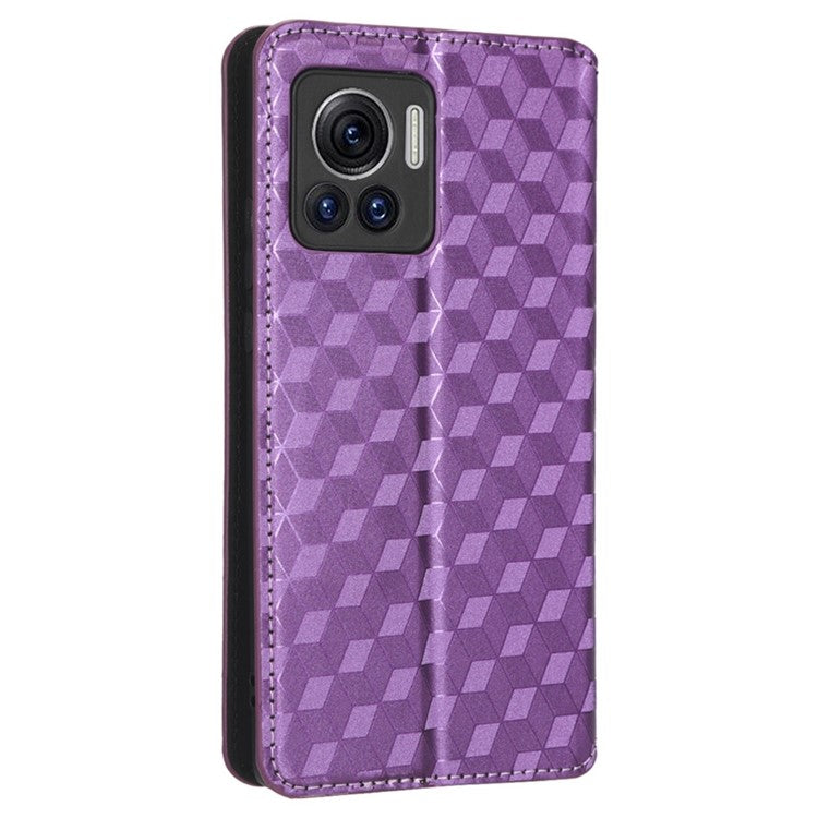 For Motorola Edge 30 Ultra 5G / Edge X / Moto X30 Pro 5G Rhombus Pattern Imprinted Leather Wallet Stand Cover Magnetic Closure Phone Case - Purple