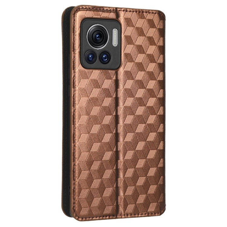 For Motorola Edge 30 Ultra 5G / Edge X / Moto X30 Pro 5G Rhombus Pattern Imprinted Leather Wallet Stand Cover Magnetic Closure Phone Case - Brown