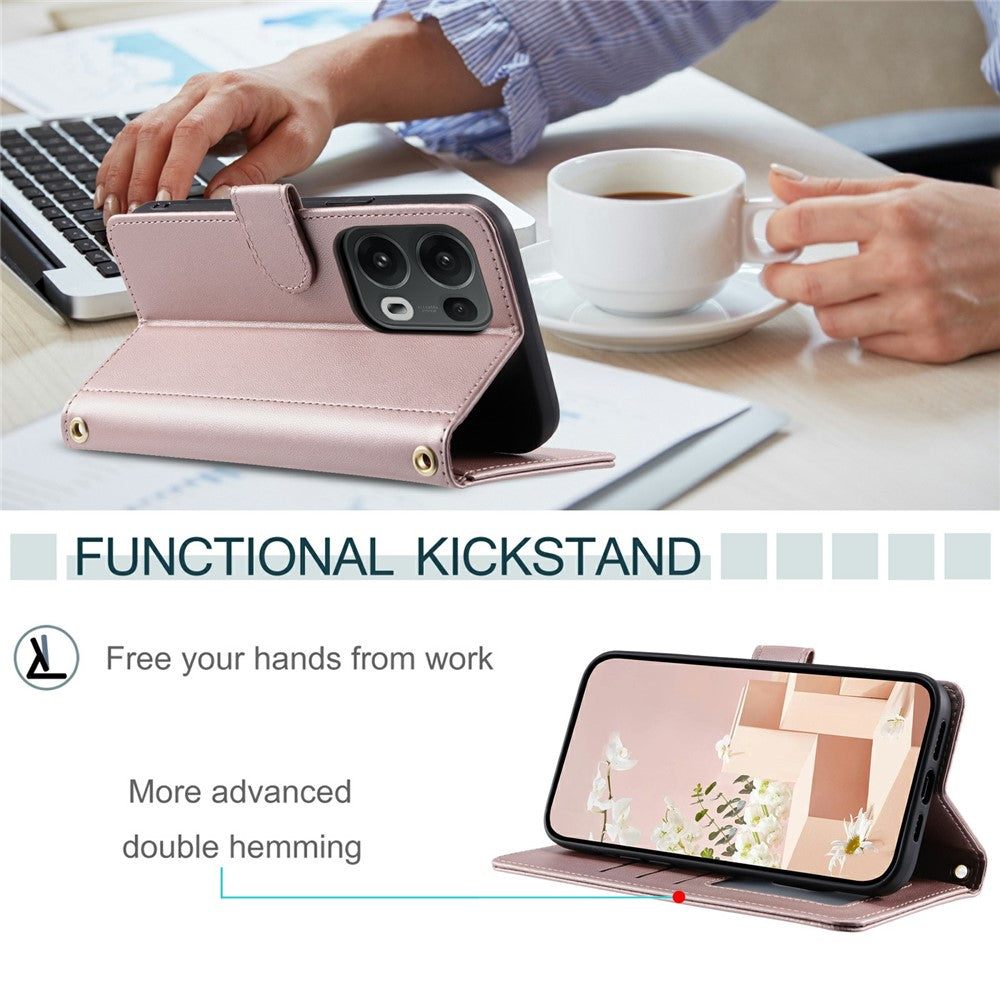 For Oppo Reno13 Pro 5G Wallet Case Rhombus Grid PU Leather Phone Cover - Rose Gold