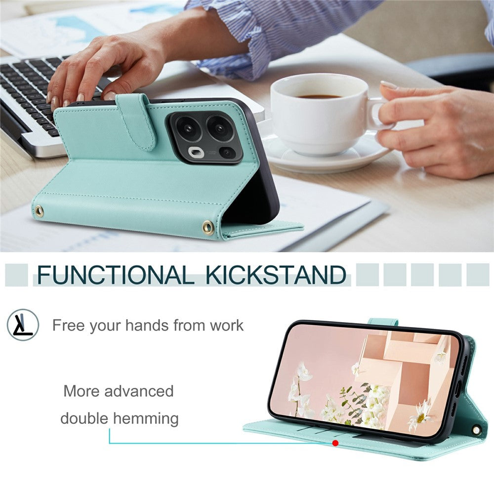 For Oppo Reno13 Pro 5G Wallet Case Rhombus Grid PU Leather Phone Cover - Mint Green