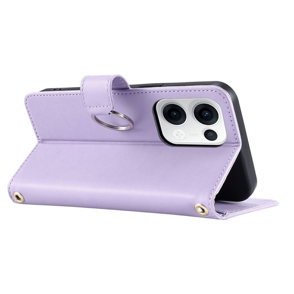 For Oppo Reno13 5G (Global) Crossbody Leather Case Ring Buckle Wallet Stand Rhombus Mobile Cover - Purple