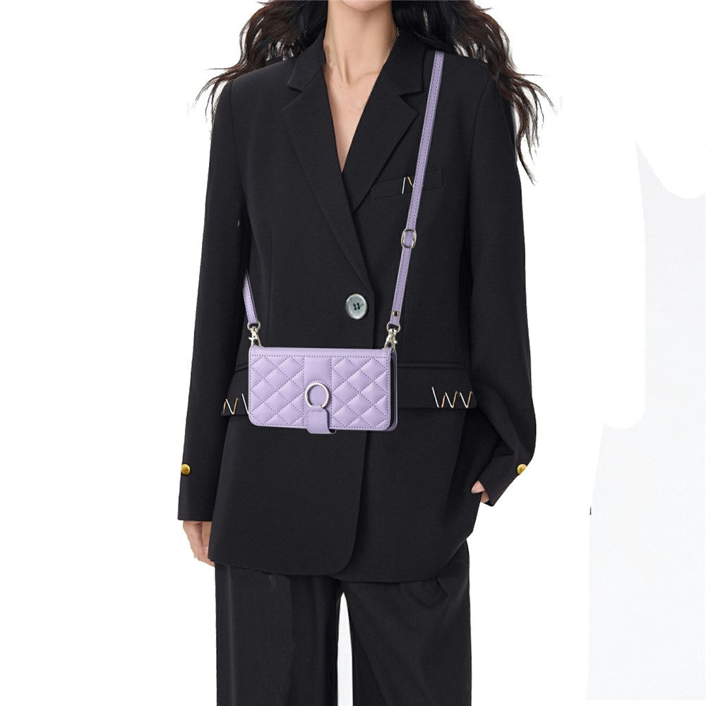 For Oppo Reno13 5G (Global) Crossbody Leather Case Ring Buckle Wallet Stand Rhombus Mobile Cover - Purple