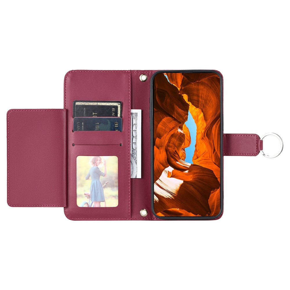 For Oppo Reno13 5G (Global) Crossbody Leather Case Ring Buckle Wallet Stand Rhombus Mobile Cover - Red