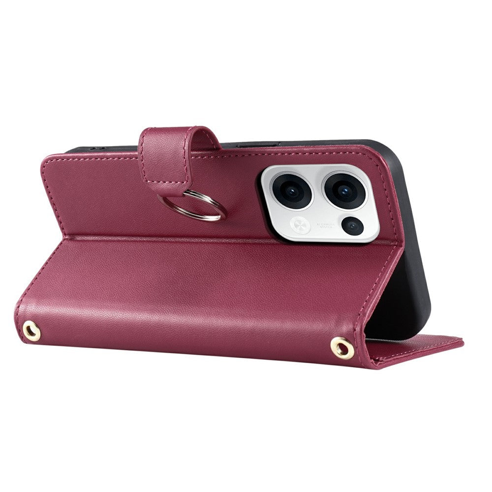 For Oppo Reno13 5G (Global) Crossbody Leather Case Ring Buckle Wallet Stand Rhombus Mobile Cover - Red