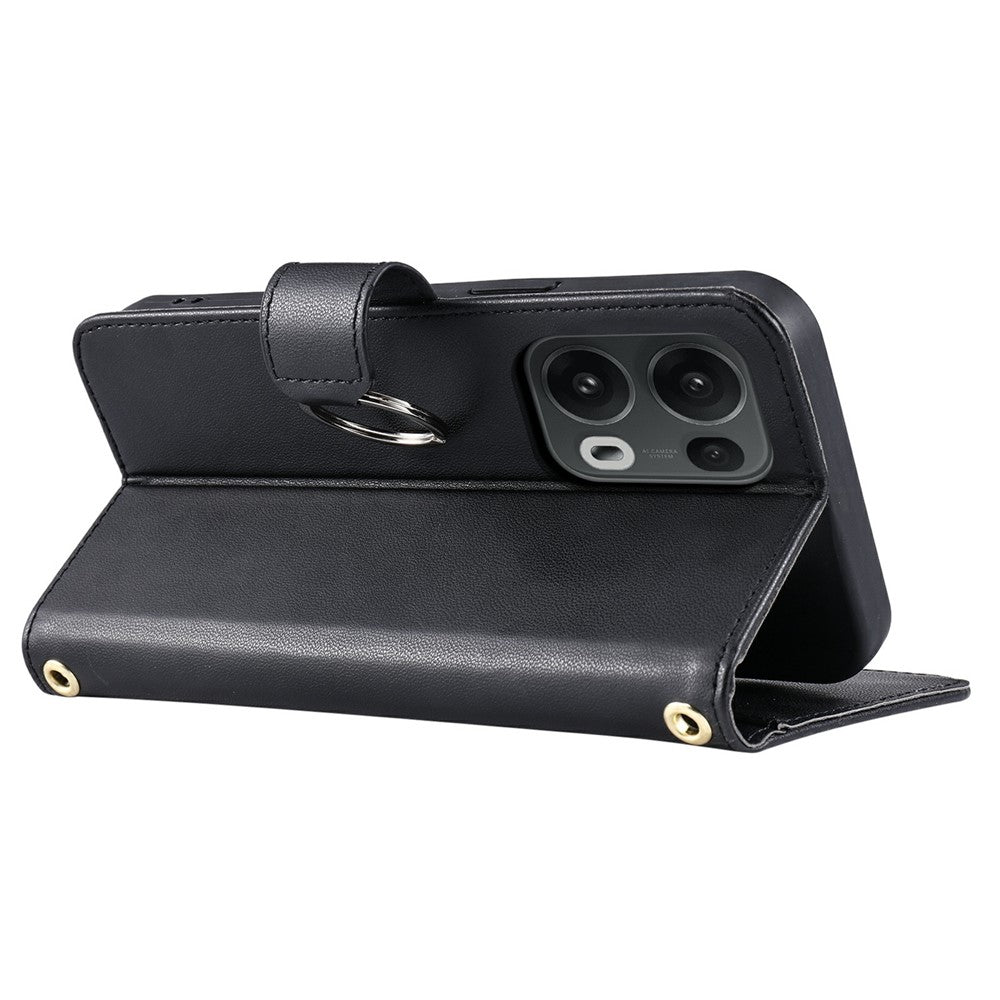 For Oppo Reno13 Pro 5G Crossbody Leather Case Ring Buckle Wallet Stand Rhombus Mobile Cover - Black