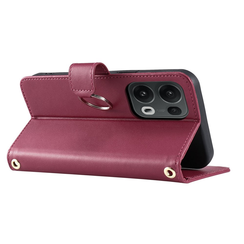 For Oppo Reno13 Pro 5G Crossbody Leather Case Ring Buckle Wallet Stand Rhombus Mobile Cover - Red