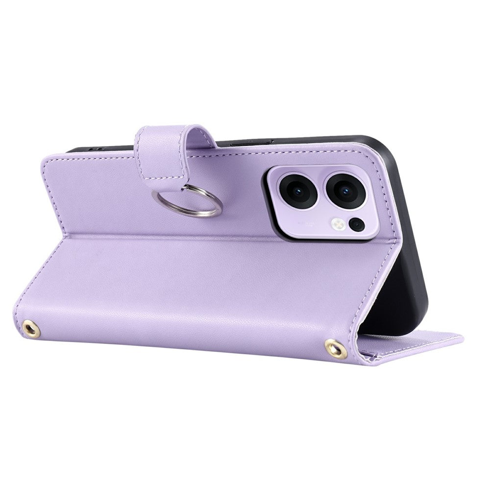 For Oppo Reno13 F 5G  /  4G Crossbody Leather Case Ring Buckle Wallet Stand Rhombus Mobile Cover - Purple