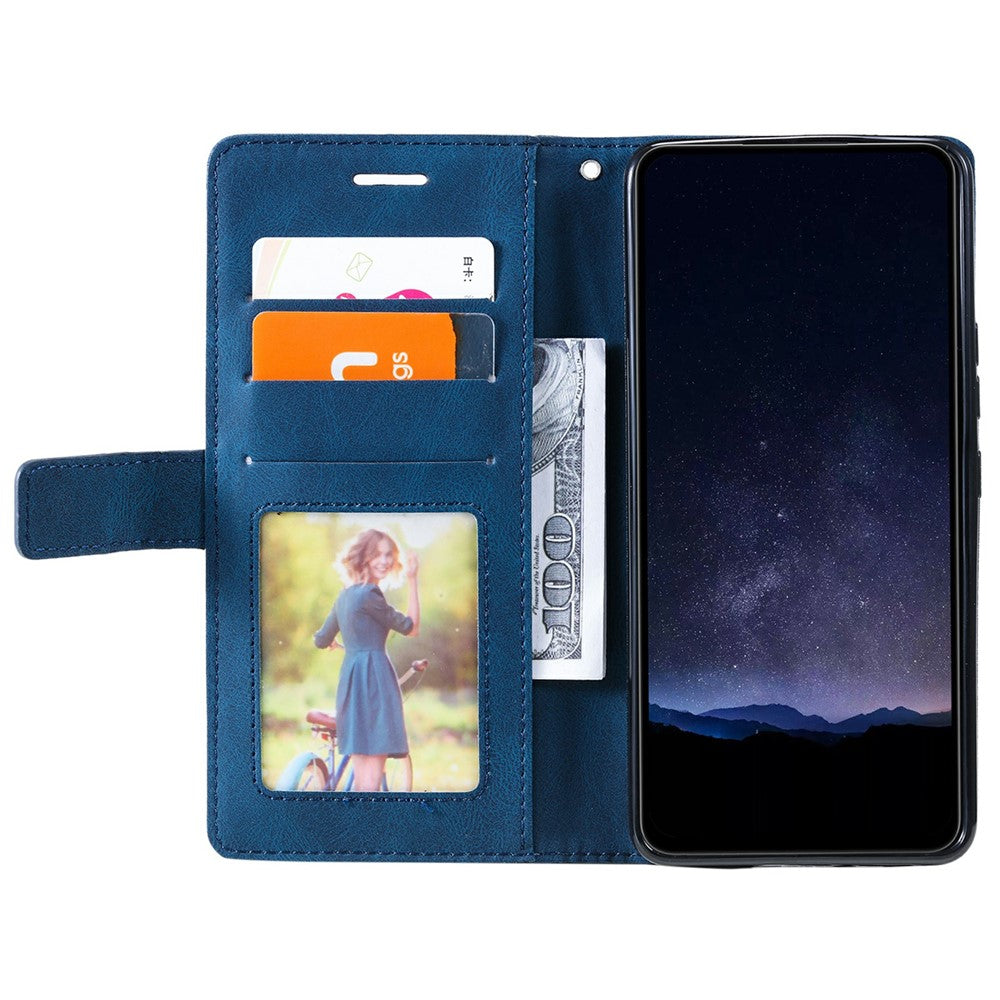 For Oppo Reno13 5G (Global) Case Imprinted Lines PU Leather Splicing Wallet Phone Cover - Blue