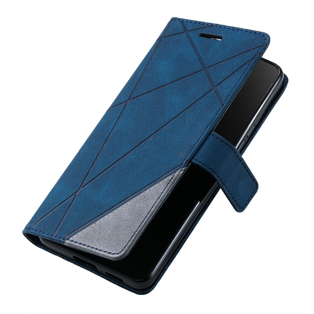 For Oppo Reno13 5G (Global) Case Imprinted Lines PU Leather Splicing Wallet Phone Cover - Blue