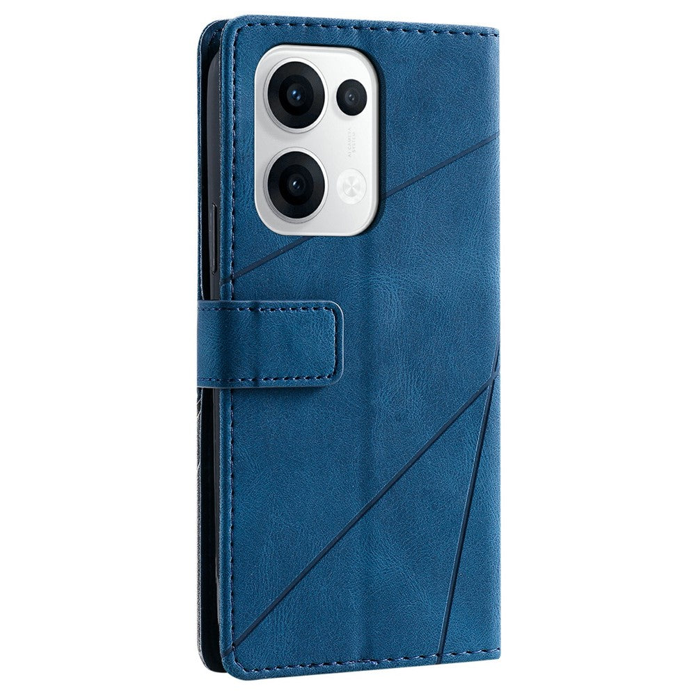 For Oppo Reno13 5G (Global) Case Imprinted Lines PU Leather Splicing Wallet Phone Cover - Blue