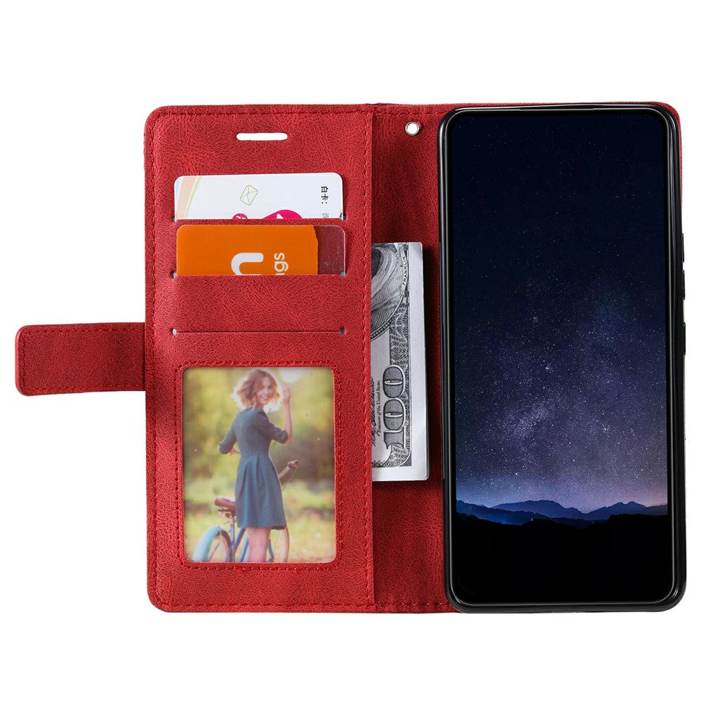For Oppo Reno13 5G (Global) Case Imprinted Lines PU Leather Splicing Wallet Phone Cover - Red