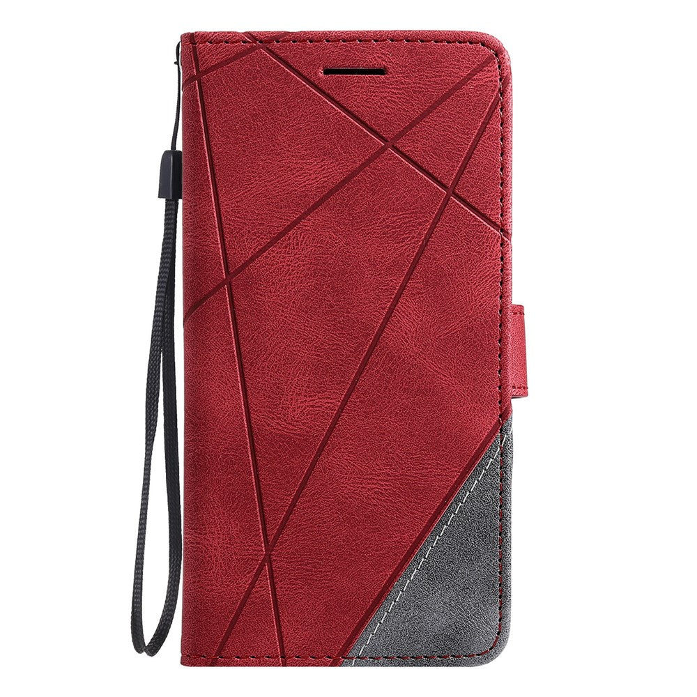 For Oppo Reno13 5G (Global) Case Imprinted Lines PU Leather Splicing Wallet Phone Cover - Red